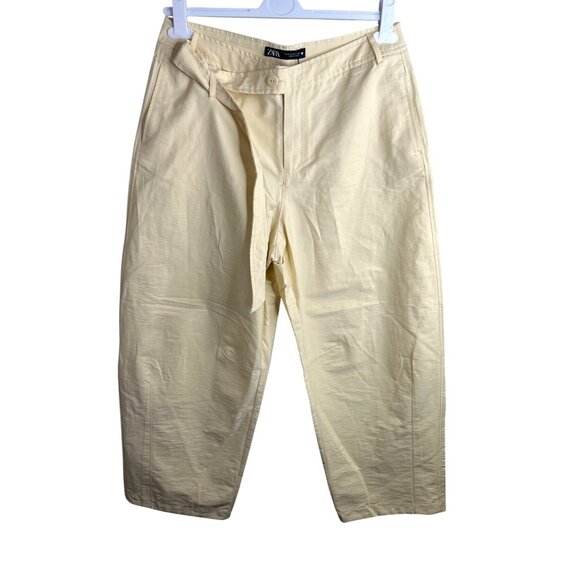 Zara Womens Barrel Leg Cream Cotton-Blend High-Waisted Pants Size Medium - Picture 1 of 10